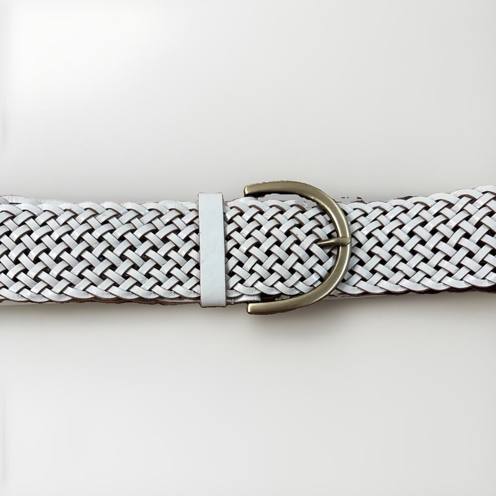 Tommy Bahama Wide Braided Natural Leather Ivory Belt M/L 36-38 Waist 2” Wide